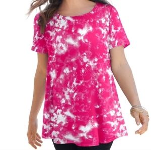 Roaman's Plus Size Cotton Ultimate Swing Tee With Keyhole